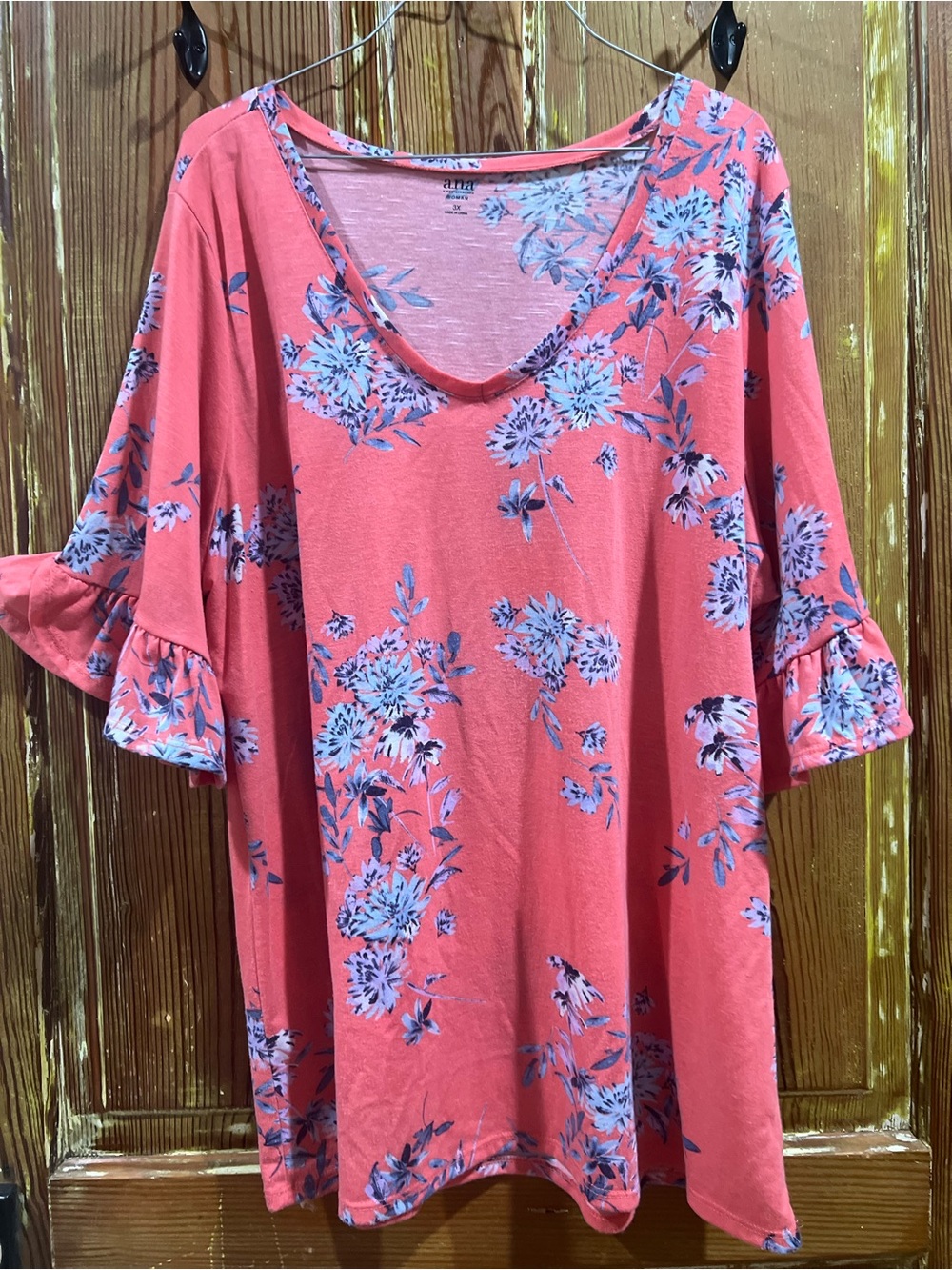 a.n.a Coral Floral Ruffle-Sleeve Top